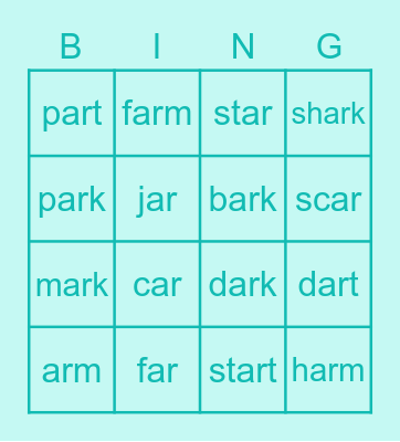 SP  16 -ar Words Bingo Card