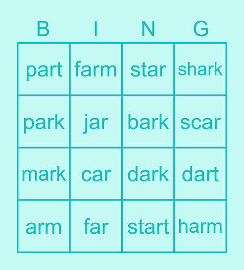 SP  16 -ar Words Bingo Card