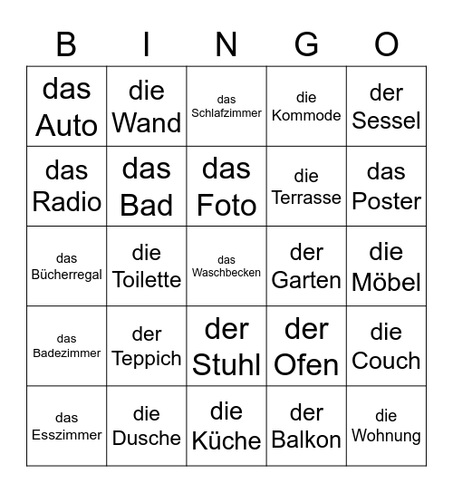 Mein Haus - German 2 Bingo Card