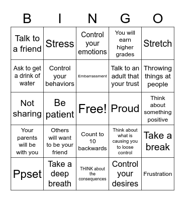 Self Control BINGO Card