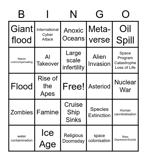 2023 Apocalypse Bingo Card