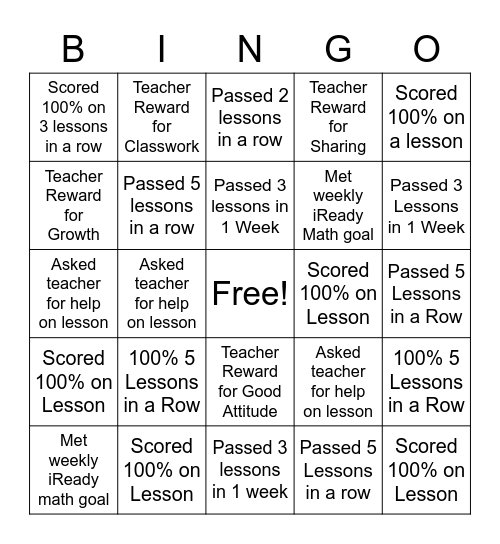 iReady Math Bingo Card