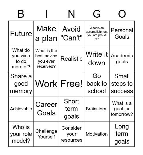 GOALS BINGO Card