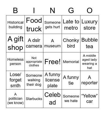 Gov field trip Bingo Card