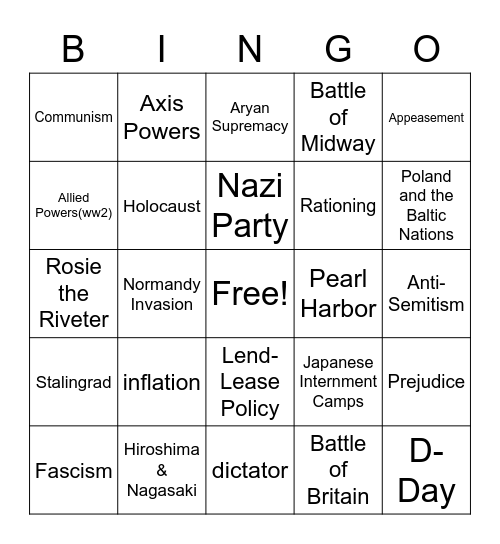 World War 2 Bingo Card