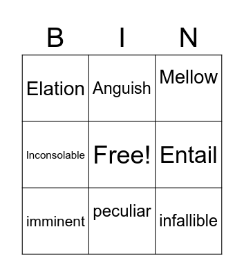 Vocabulary Bingo Card