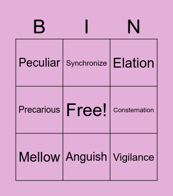 Vocabulary Words Bingo Card