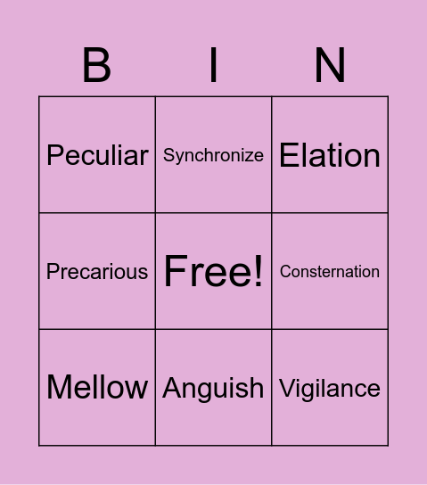 Vocabulary Words Bingo Card