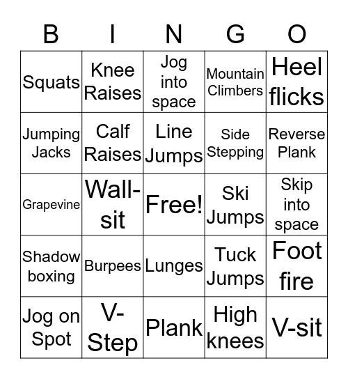 Fitness Bingo Card