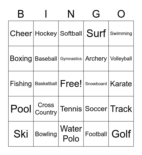 ASL Sports - A Bingo Card