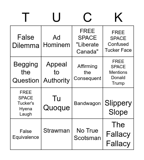 Tucker Carlson Fallacy Bingo Card