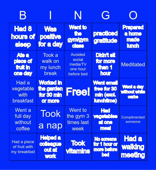 Wellness Wednesday Bingo Card