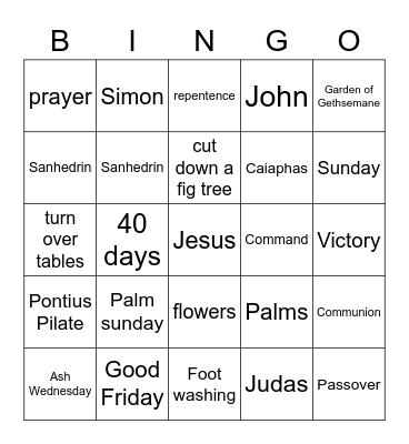 Lent/Holy Week Bingo Card