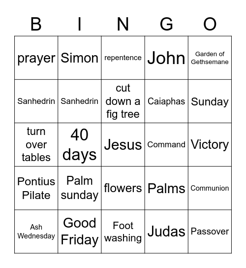Lent/Holy Week Bingo Card