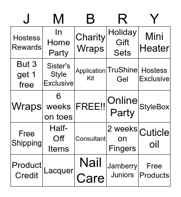 Jamberry Bingo! Bingo Card
