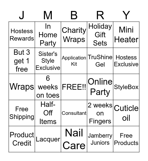 Jamberry Bingo! Bingo Card