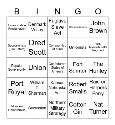 Civil War Bingo Card