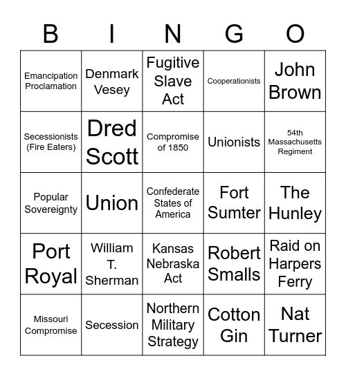 Civil War Bingo Card