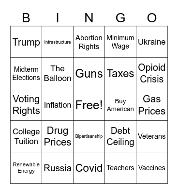 State of the Union Bingo Card