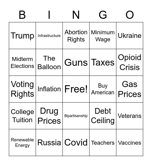 State of the Union Bingo Card