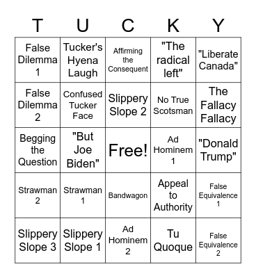 Tucker Carlson Fallacies Bingo Card