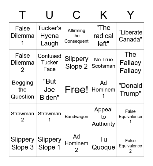 Tucker Carlson Fallacies Bingo Card
