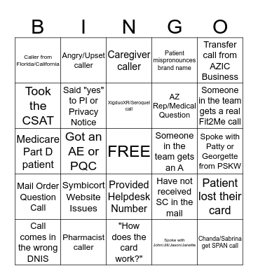 I got a call.. Bingo Card