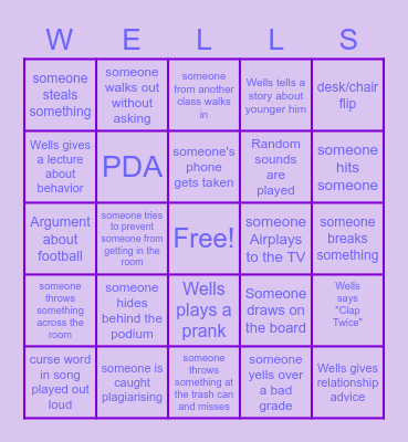 7th Period English Bingo Card