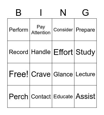 Verbs Verbs Verbs Bingo Card