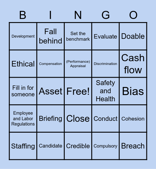 Roles Of Human Resources Bingo Card