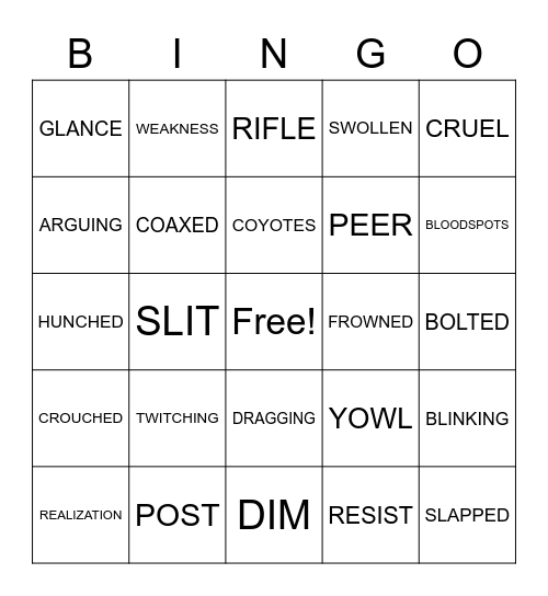 COYOTE BAIT Bingo Card