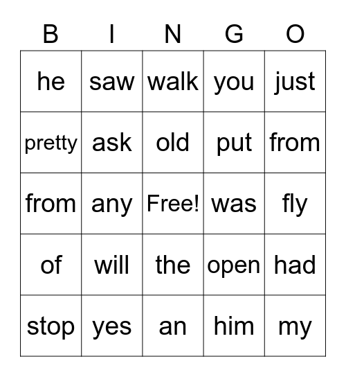 Blends and Digraphs High Frequency Words #1 Bingo Card
