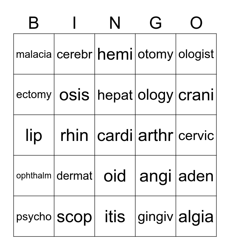 Lesson 1 & 2 Review Bingo Card
