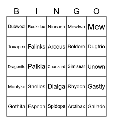 Pokemon Bingo Card