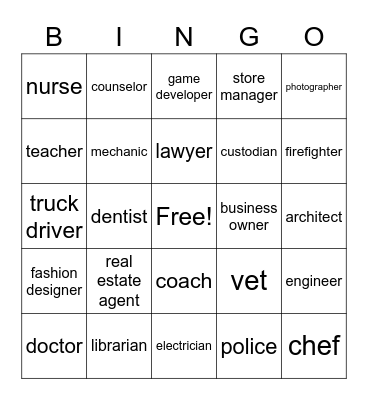 Career Bingo Card