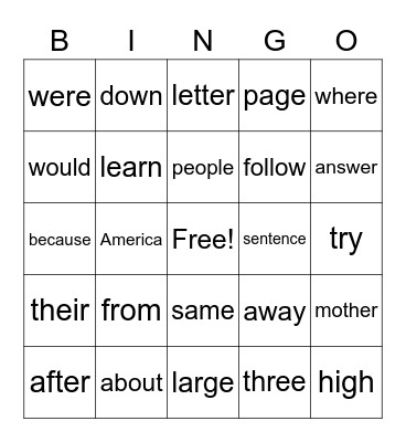 R-Controlled High Frequency Words #2 Bingo Card