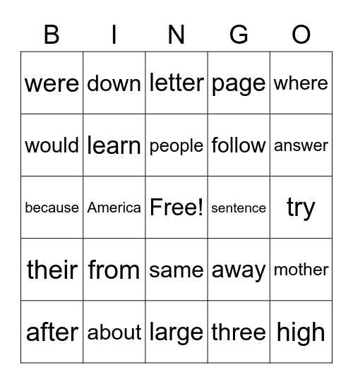 R-Controlled High Frequency Words #2 Bingo Card
