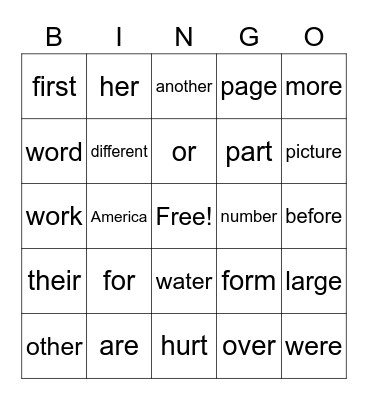 R-Controlled High Frequency Words #1 Bingo Card
