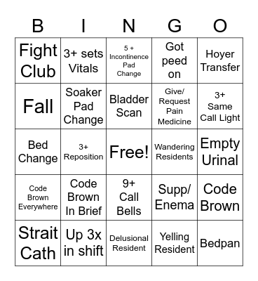 Nursing Home Bingo Card