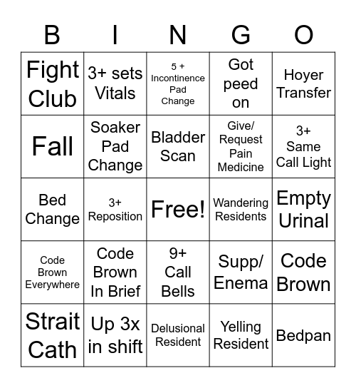 Nursing Home Bingo Card