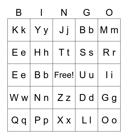 L'ALPHABET Bingo Card