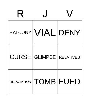 Romeo & Juliet Vocabulary Bingo Card