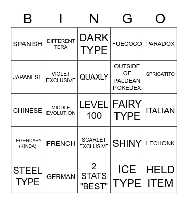 Surprise Trade Bingo Card