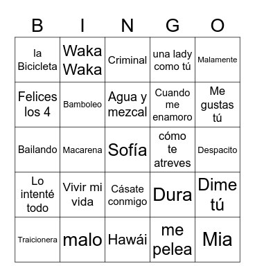 Bingo Musical Bingo Card
