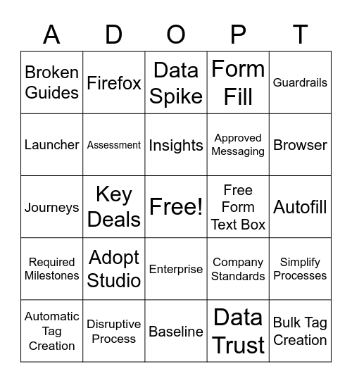 Ahoy Adopt Bingo Card