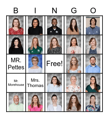 Middle School Bingo Card