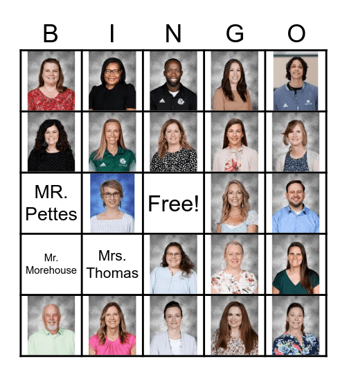 Middle School Bingo Card