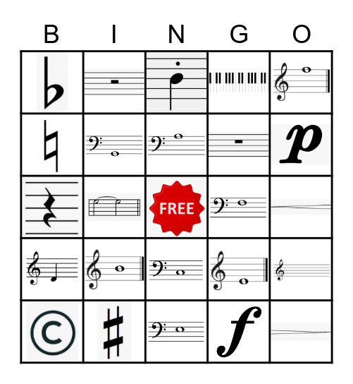 Honors Piano Music Symbols Bingo Card