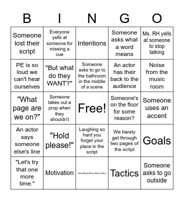 Scene Work Bingo Card