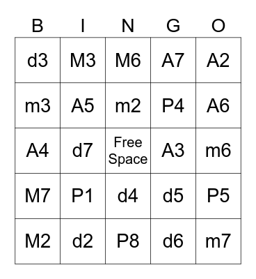 Interval Bingo, lvl 2 Bingo Card